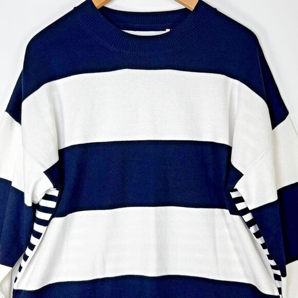 Barbour Bradley Stripe Sweater Women Small US6 Navy White Cotton Nautical Preppy - Picture 2 of 13